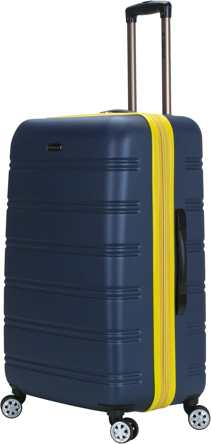 Rockland Melbourne Hardside Expandable Spinner Wheel Luggage, Navy, Checked Large 28"
