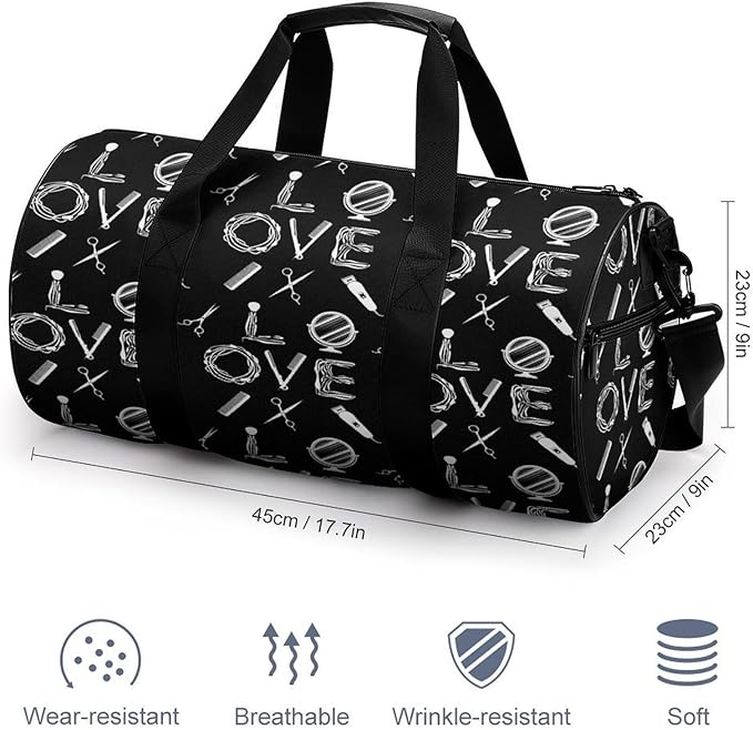 Basketball Football Weekender Bag Dance Sports Gymnastics Bag Lightweight Travel Sports Bags (Hairdresser Hairstylist Love Barber Tool)