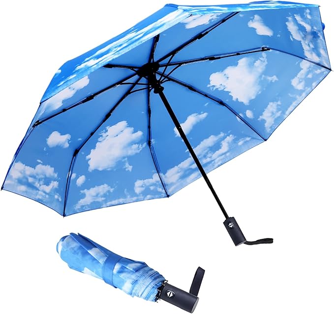 Travel Essentials Umbrella Windproof Compact Collapsible Light, Automatic, Strong and Portable, Wind Resistant Folding Small Umbrella for Rain