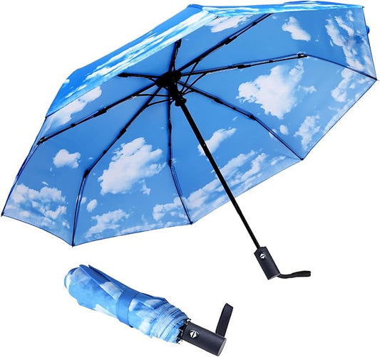 Travel Essentials Umbrella Windproof Compact Collapsible Light, Automatic, Strong and Portable, Wind Resistant Folding Small Umbrella for Rain