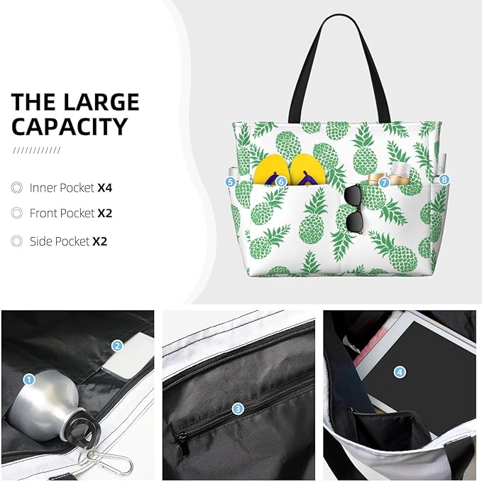 Beach Tote Bag for Women Beach Bag Waterproof and Sandproof Tote Bag with Wet Bag Large Travel Bag for Weekend Travel
