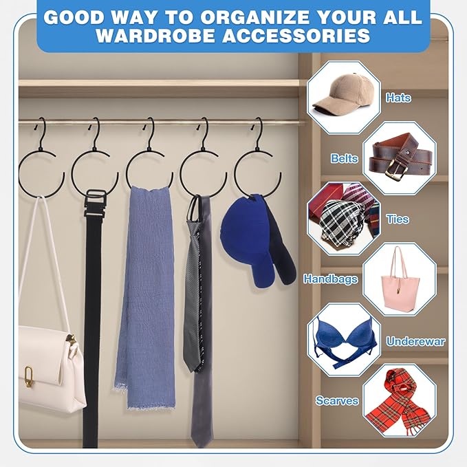4 Pack Belt Hangers for Closet Rotatable Belt Ring Hook Tie Rack Holders Closet Hanger Organizer for Ties Scarves Baseball Cap Wardrobe Accessory Storage(Black)