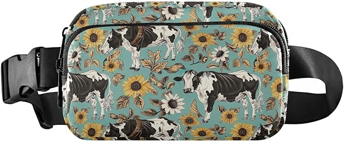 Kawaii Cow Sunflower Fanny Pack for Women Men Water Resistant Fashion Waist Packs with Adjustable Strap Belt Bag for Travel Workout Jogging Hiking 21220220