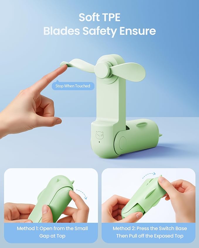 GAIATOP Portable Handheld Fan, 3 IN 1 Mini Foldable Travel Fans [17H Max Cooling Time] with Power Bank, Pocket Design USB Rechargeable for Travel Concert Lash Makeup, Summer Gifts for Women Girl Green