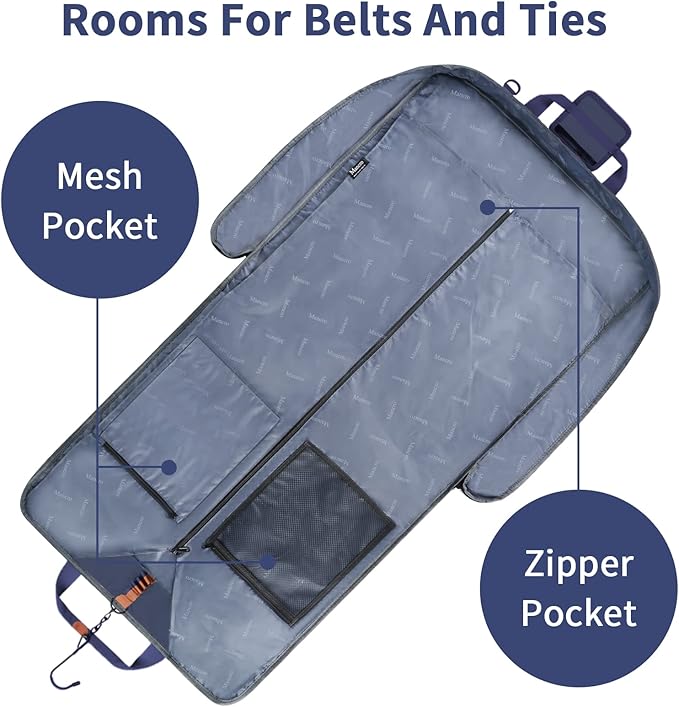 Mancro Carry On Suit Garment Bags for Travel, Suit Bag with Adjustable Shoulder Strap, Waterproof Foldable Luggage Bag for Men Women, Large Travel Garment Bags for Hanging Clothes, Blue