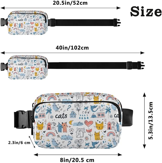 Cute Cat Fanny Pack for Women Men Water Resistant Fashion Waist Packs with Adjustable Strap Belt Bag for Travel Workout Jogging Hiking 21220175