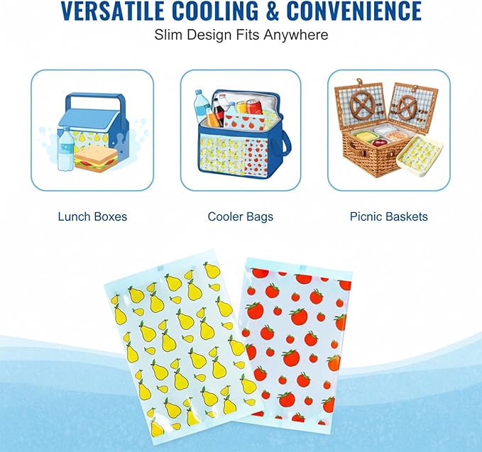 4pcs Ice Packs for Lunch Boxes & Coolers - Reusable,Lightweight Cooler Ice Pack for Food Freshness, Drinks Freezer - Non-Toxic Cooler for Picnic, School, Sports & Camping