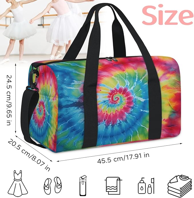Tie Dye Farmhouse Gym Bag for Women 17 inch Waterproof Carry On Overnight Weekender Bag Sports Duffel Tote Bags for Travel Workout
