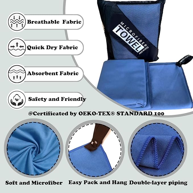 Reusable Quick Dry Beach Towels,Microfiber Travel Towel,Compressed Lightweight Bath Towel for Beach Hiking Gym Yoga Travel Sports Swimming Camping(Navy Blue, 24"*48")