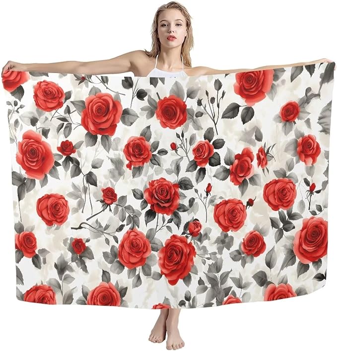 Vintage Red Rose Floral Print Woven Thin Lightweight Beach Towel Sand Free Quick Dry Absorbent Towels for Swimming Pool Beach Accessories Easy Pack Travel Things for Vacation Adult Gift M