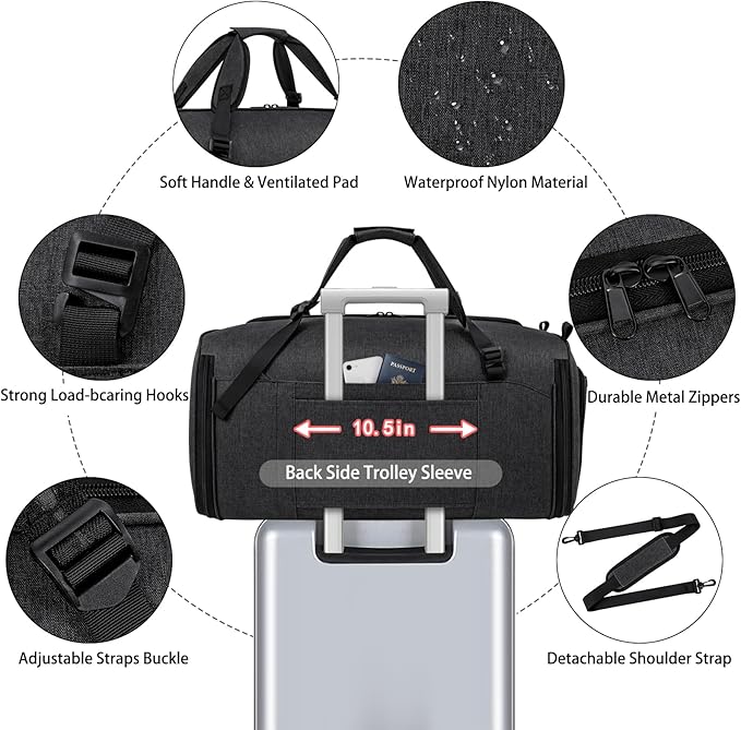 Convertible Garment Bags for Travel - Carry on Garment Duffle Bag with Backpack Straps for Men Women, 4 in 1 Large Travel Duffel Bags with Shoes Compartment Hanging Suit Dress Weekender Bag 3pcs Set
