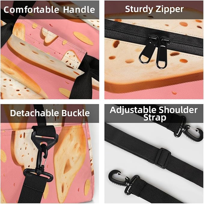 Duffle Bag for Women Men, Pink Bread Gym Bag for Travel Sports, Lightweight Waterproof Weekender Overnight Bags with Adjustable Strap