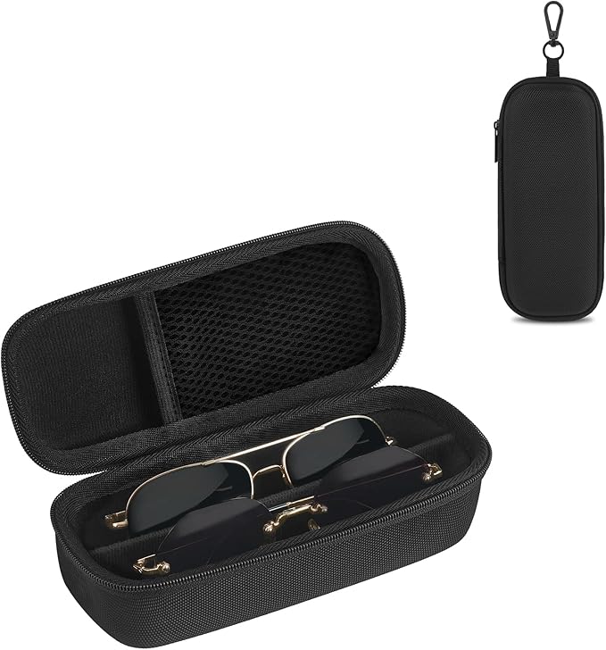 Mkono Travel Sunglasses Organizer Glasses Case Multiple Pairs with Adjustable Slots Eyeglasses Case Storage Box for Men (2 Slots, Black)