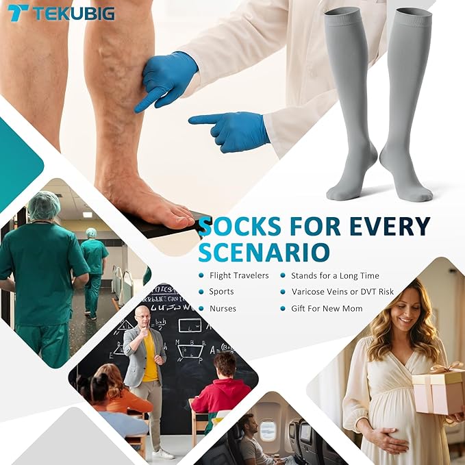3 Pairs Medical Women Men Compression Socks Knee High 20-30 mmhg Graduated Stocking Support Hose Cute for Running Travel