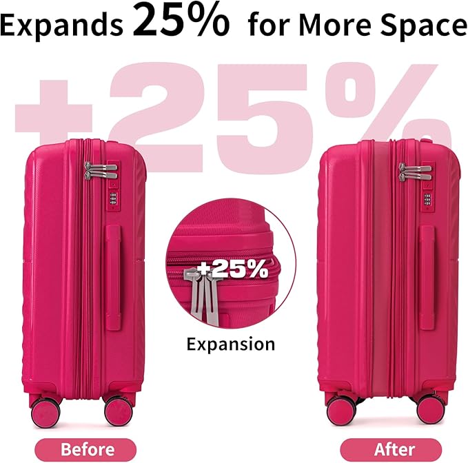 LARVENDER Carry On Luggage Set 22x14x9 Airline Approved, Expandable 20 Inch Carry-On Suitcases With Wheels, Lightweight Luggage Sets 3 Pieces With Backpack, Rose Red