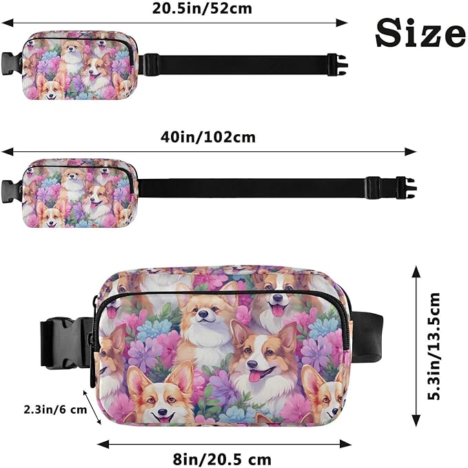 Cute Corgis Fanny Pack for Women Men Water Resistant Fashion Waist Packs with Adjustable Strap Belt Bag for Travel Workout Jogging Hiking 21219740