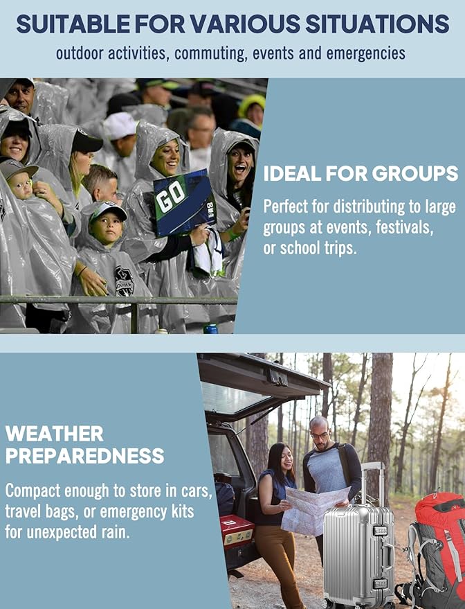 ANYOO Disposable Rain Poncho for Adults Waterproof Emergency Raincoat Lightweight Packable for Outdoor Events Hiking & Travel