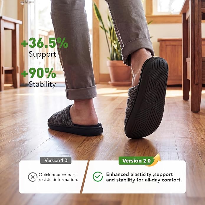 VeraCosy Mens Open-Toe Slippers Memory Foam Indoor Outdoor House Shoes
