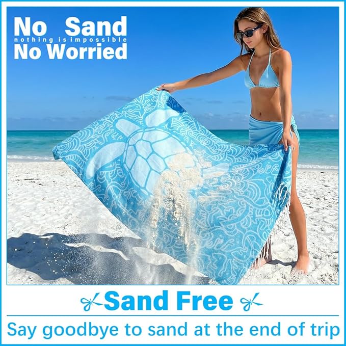Thin Turkish Beach Towel Lightweight Soft Cotton Extra Large XL Oversized Sand Free Sandproof Absorbent Quick Dry Towels Cloud Bath Pool Travel Compact Essentials Accessories for Adult Gifts