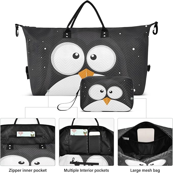 Travel Duffle Bag, Cute Penguin Gym Bag with Storage Bag Weekender Overnight Bag for Men Women Trip Sports Yoga