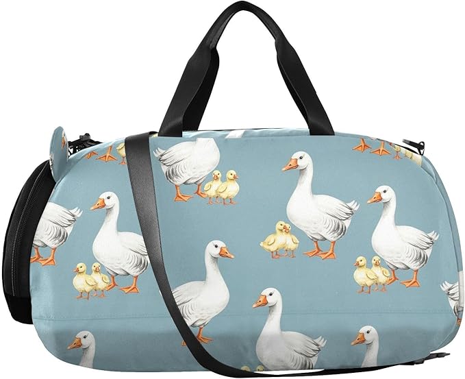VIGTRO Geese Goslings Blue Kids Overnight Travel Duffel Bag Sport Gym Bag for Boys Girls with Shoe Compartment, Carry On Weekender Luggage Bag for Dance Swim Yoga