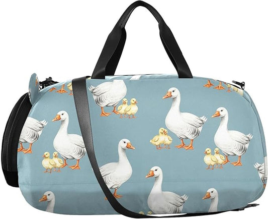 VIGTRO Geese Goslings Blue Kids Overnight Travel Duffel Bag Sport Gym Bag for Boys Girls with Shoe Compartment, Carry On Weekender Luggage Bag for Dance Swim Yoga