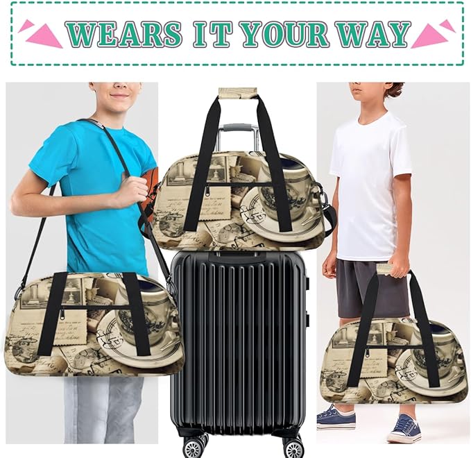 Vintage Coffee Kids-Duffel-Bags Gymnastics Dance Bag Carry-On Overnight Travel Gym Lightweight Dance Sports Bags For Girls Boys Kids，