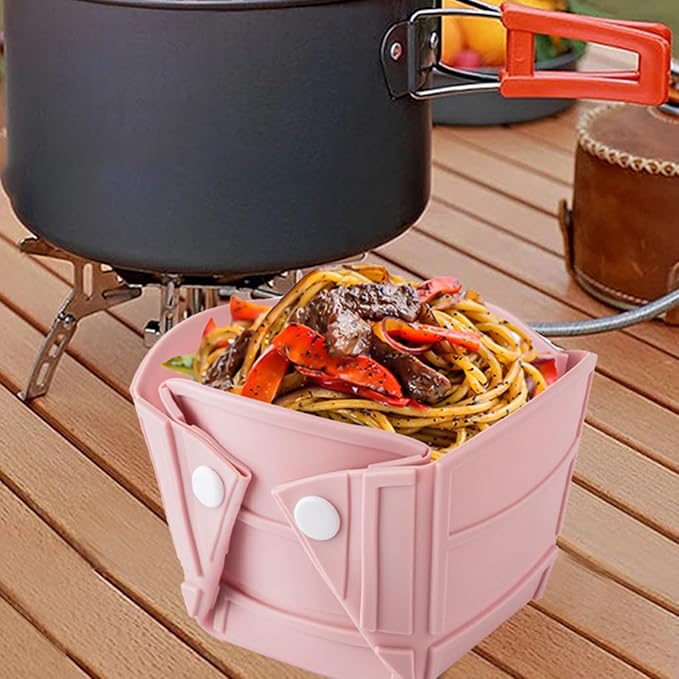 Collapsible Bowls, Silicone Flat Stacks Collapsible Food Storage Containers for Holding Water, Food, Versatile Portable Camping Essential Tool for Camping, RVs, Pink (Cup, Bowl, Dish)