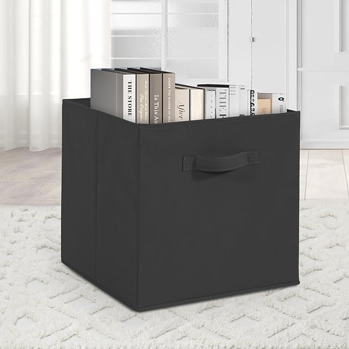 11 Inch Fabric Storage Cubes, Sturdy Foldable Storage Bins, Heavy Duty Cube Organizer for Clothes, Blankets, Shelves, Closets, Bedroom, Living Room, Black, 5 Pack
