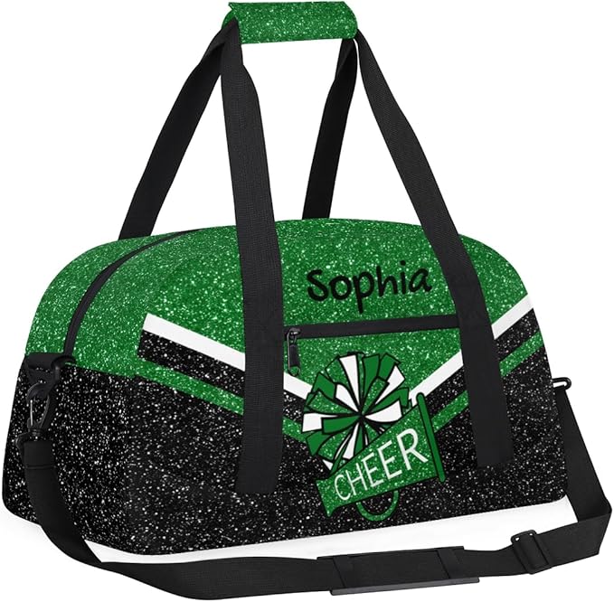 Personalized Green Glitter Cheer Bag for Cheerleaders, Custom Sport Gym Bag Dance Bag Travel Duffle Bag Cheerleading Gifts for Women