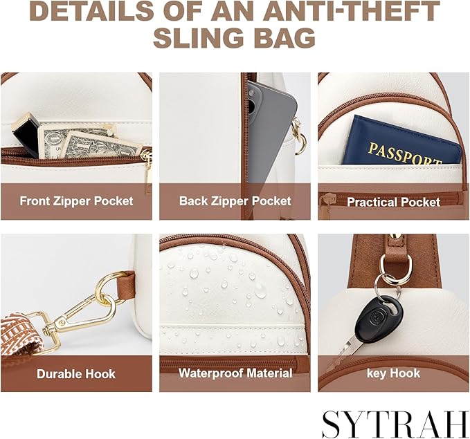 Anti Theft Crossbody Bags for Women, RFID Sling Bag Travel Purse, RFID Cross Body Purses Chest Bag for Travel Beige Brown