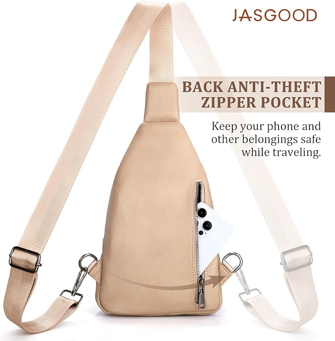 JASGOOD Anti Theft Crossbody Travel Bag for Women Men PU Leather Sling Bag with Adjustable Strap