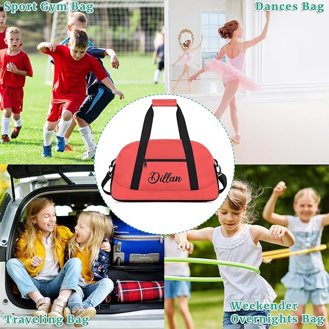Custom Name Gym Duffel for Kids,Personalized Sports Bag Lightweight Gym Bags for Boys & Girls,Fitness Travel Weekender for Travel, Workout Coral Red
