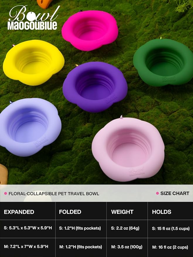 Silicone Collapsible Dog Bowls, No Splash Spill Proof Dog Travel Bowls Integrated Molding Portable Pet Bowl for Outdoor Camping Hiking(Pink, S)
