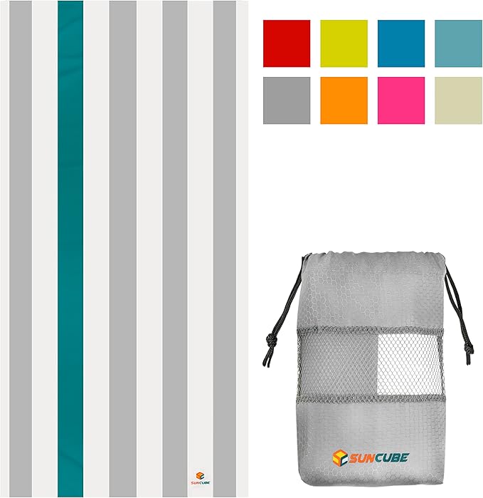 SUN CUBE Microfiber Beach Towel, Quick Dry Sand Free Beach Towel, Lightweight Compact Travel Swim Towel for Pool, Camping, Sand Resistant Packable Adult Towel - Light Grey 60x30 Inches