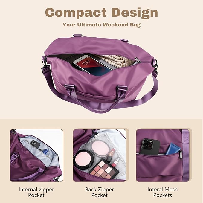 Weekender Duffel Bags for Women, Purple Travel Totes Bag for Airplane Essentials, Overnight Bags for Women with Trolley Sleeve, Large Carry On Hospital Bag for Labor and Delivery, Sport, Gym