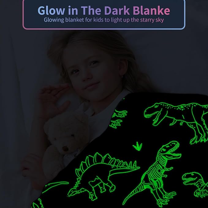 Dinosaur Blanket for Boys, Dinosaur Glow in The Dark Blanket for Kids/Toddler/Baby, Soft Fleece Blankets and Throw, Birthday 40"x 50"