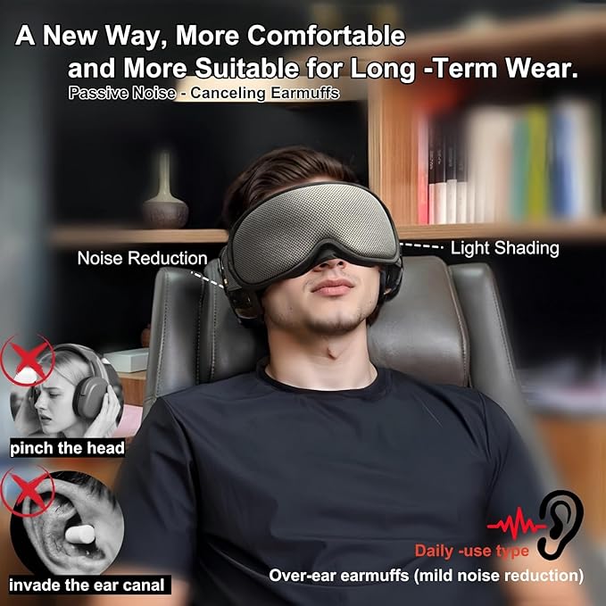 Noise Reduction Ear Muffs Eye Mask for Sleeping Set, Noise Cancelling Earmuffs 3D Light Blocking Sleep Mask Set