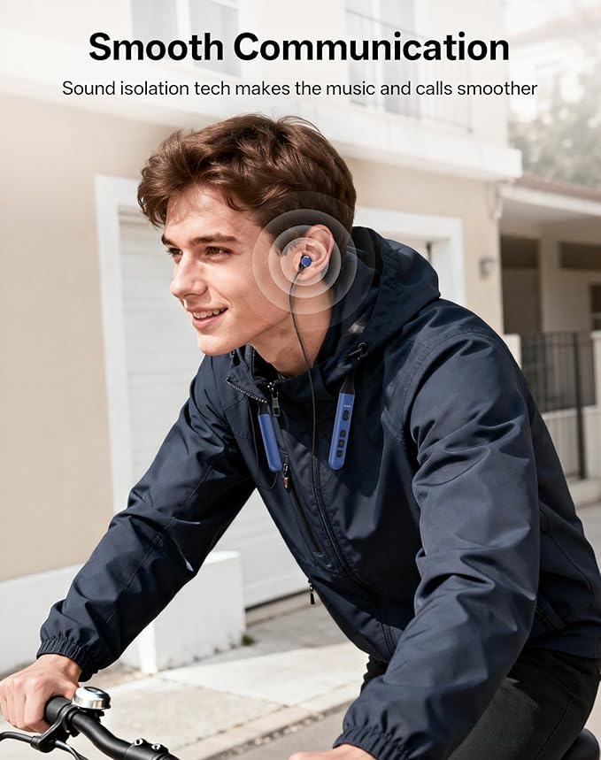Neckband Bluetooth Headphones, Wireless Bluetooth 6.0 Earbuds with Microphone, Comfortably Light, Deep Bass Earphones 35H Playtime, IPX5 Waterproof, Magnetic Headset for Workout (Navy Blue)
