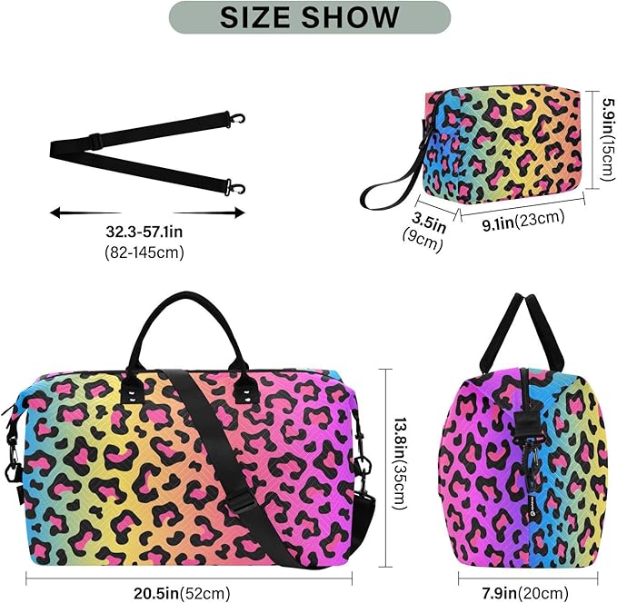 Leopard Print Quilted Travel Bags Weekender Duffle Bags With Toiletry Bag Carry on Overnight Duffels Yoga Gym Bag for Airplanes Business Sports