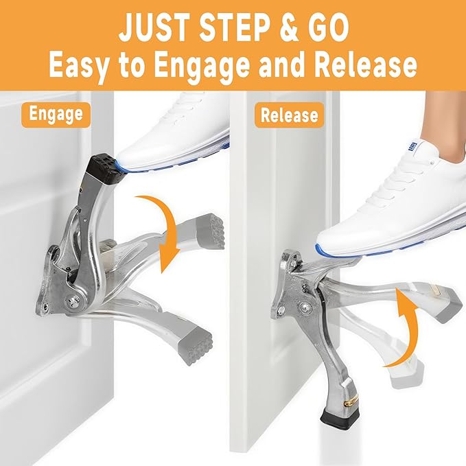 GoldPig Door Stoppers, 1 Pack Kickdown Door Stop with One-Touch semi-Automatic White Door Stopper Adjustable Height and Rubber Tip 4 Inches, Heavy Duty Door Stops, Door Holder (Nickel)