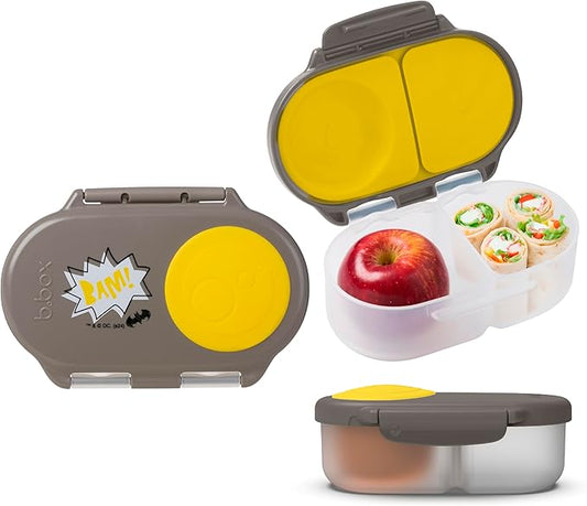 b.box Batman Snack Box - Leakproof 2 Compartment Snack Containers for Kids, Mini Bento Box for Kids & Toddlers, Lunch Containers, Dishwasher Safe, BPA Free, PFAS Free, Ages 4m+, 1.75 Cup Capacity