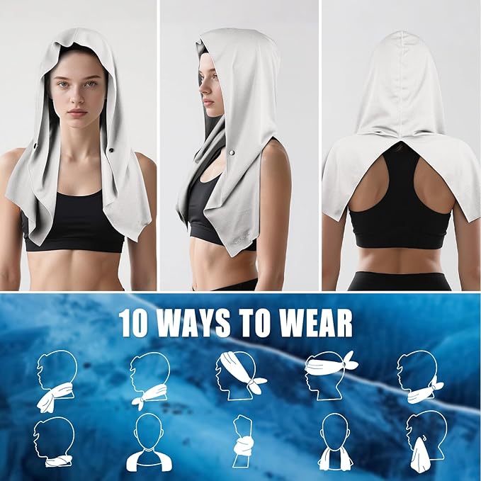 Cooling Hoodie Towel Magnetic Lock Towels for Neck and Face UV Protection, Moisture-Wicking for Camping Gym and Yoga