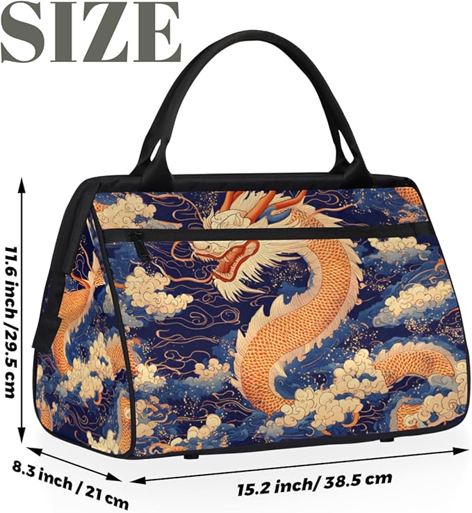 Dragon Japanese Style Overnight Weekender Bag for Women Men Travel Duffel Bags Waterproof Luggage Carry on Sports Yoga Gym Bag