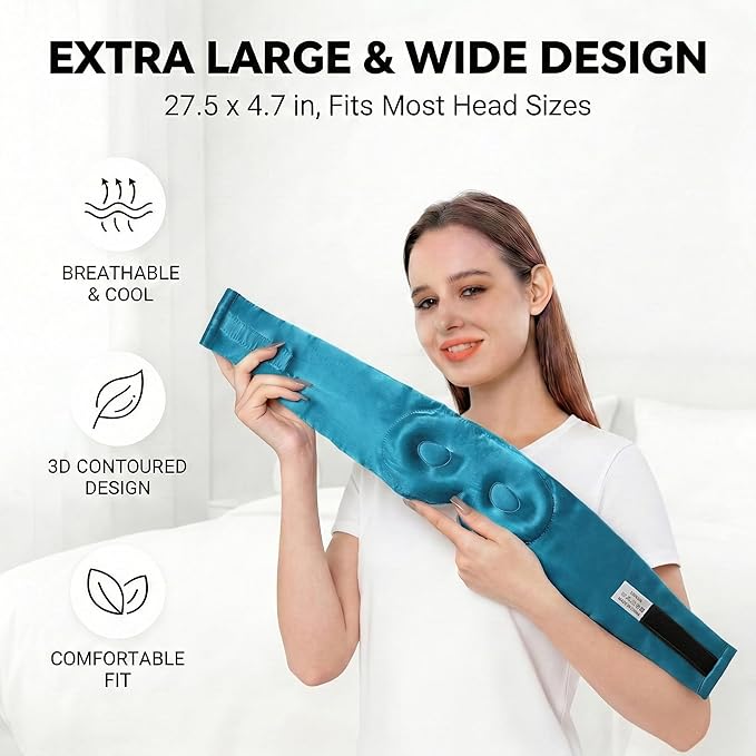 100% Mulberry Silk Sleep Mask for Women & Men – 22 Momme 6A Grade, 3D Contoured Total Blackout Eye Mask for Side Sleepers, Eyelash Extensions, Adjustable Strap, Breathable Blindfold (Peacock Blue)