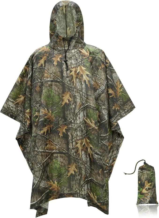 LOOGU Camo Rain Poncho with Hood Waterproof Lightweight Raincoat Rain Gear Men Women Outdoor Camping Hunting Hiking Fishing