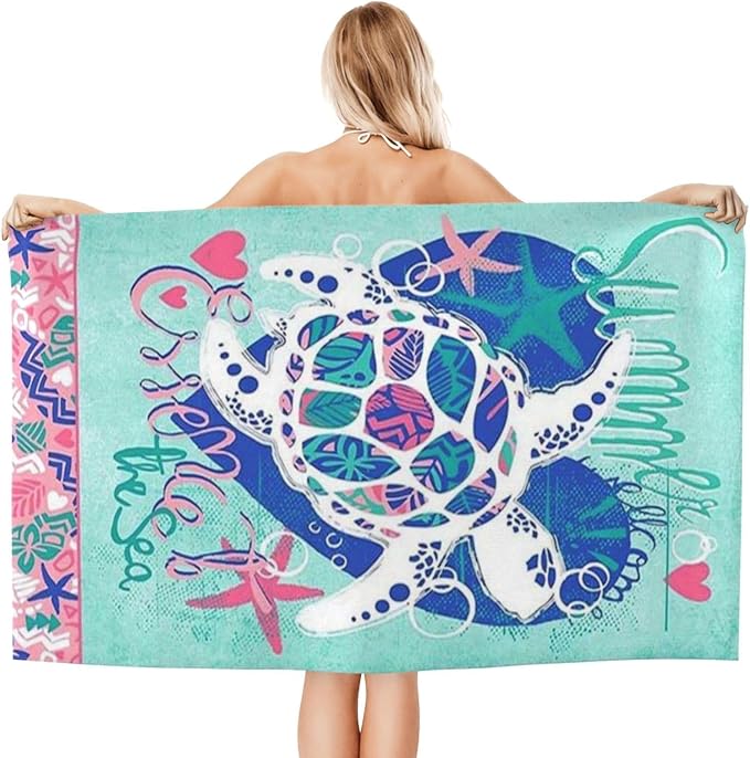 Cute Sea Turtle Beach Towel for Men/Adults, Personalized Microfiber Beach Towels Bulk, Quick Dry Beach Towel for Pool, Lightweight Bath Towels Oversized Clearance 30"x 60"