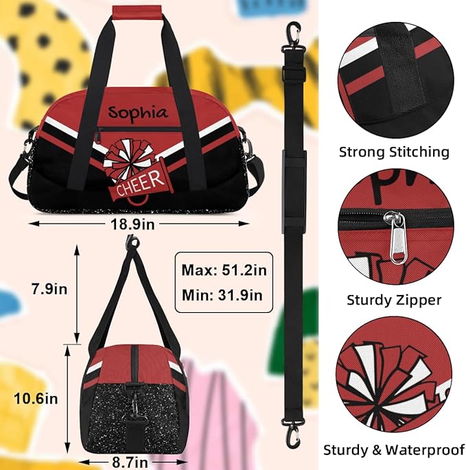 Personalized Red Glitter Cheer Bag for Cheerleaders, Custom Sport Gym Bag Dance Bag Travel Duffle Bag Cheerleading Gifts for Women