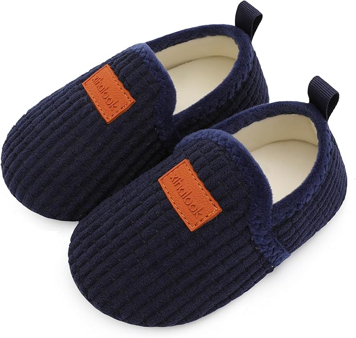 XIHALOOK Toddler Boys Girls House Slippers with Microfleece Lining Cozy Household Shoes Non-slip for Kids