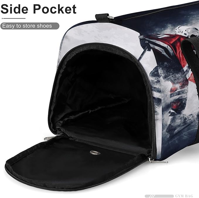Oxford Cloth Ice Hockey Art Gym Bag,Duffle Bag with Shoes Compartment And Adjustable Shoulder Straps，Weekender Bags for Men Women.